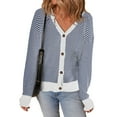 thumbnail image 3 of Women'S Casual Open Front Long Sleeve Chunky Knit Striped Cardigan Sweaters Outerwear Coats Blue XL, 3 of 8
