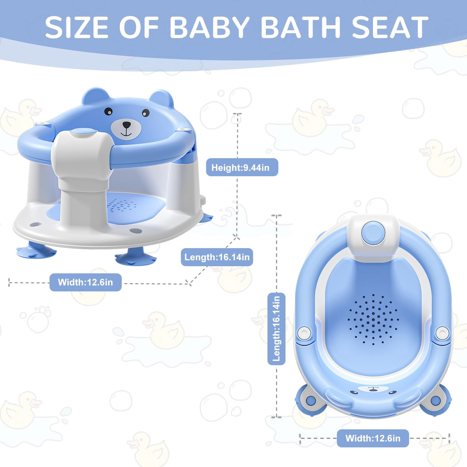 Soluxeo Baby Bath Seat for Babies 6 Months & up, Non-Slip Toddler Bath Seats for Babies Sitting Up with 4 Suction Cups & Soft Cushion for Shower(Blue)
