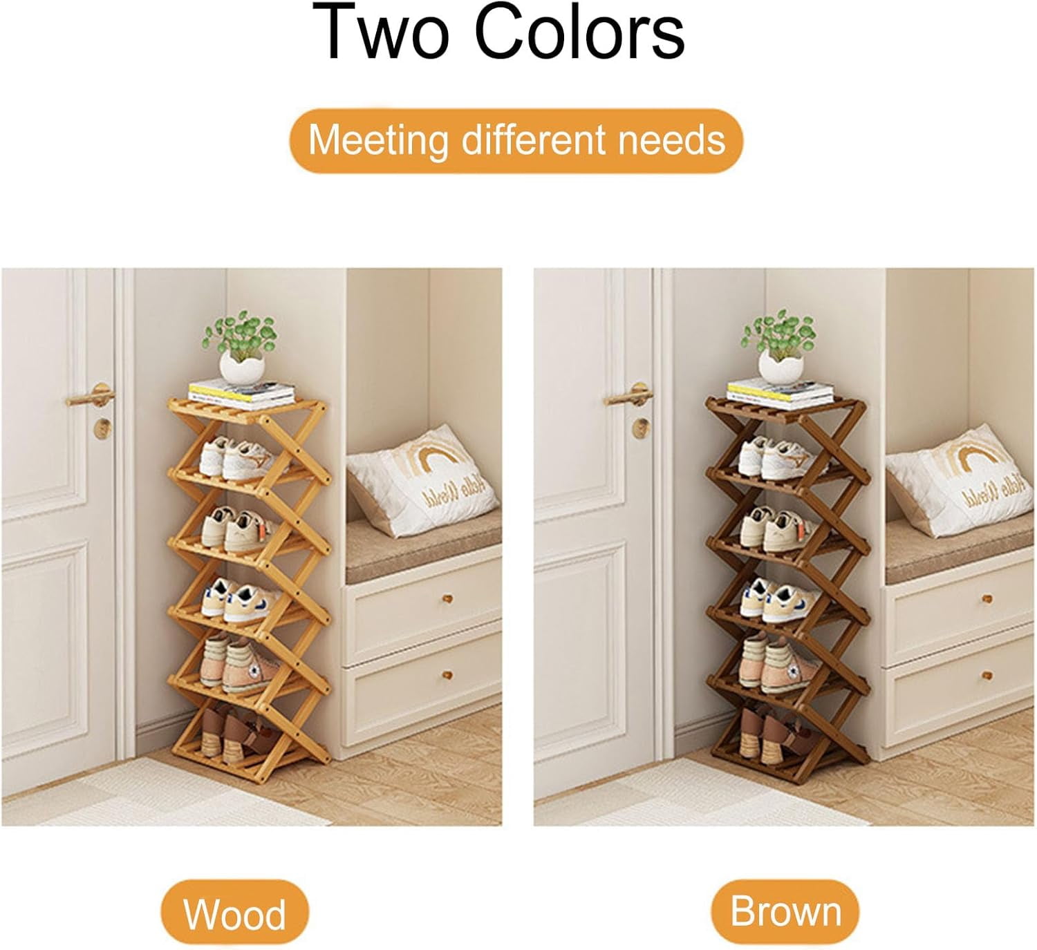 ManyFun  5-Tier Bamboo Shoe Rack for Closet Free Standing Wood Shoe Shelf Storage Organizer for Entryway Small Space Stackable,Brown