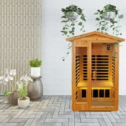 Two Person Far Infrared Old Fir Outdoor Sauna Room Left Right Natural Solid Wood