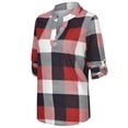 thumbnail image 4 of Turilly Long Sleeve Women Casual Roll Up Long Sleeve V-Neck Plaid Shirt Slim Top Long, 4 of 8