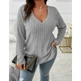 thumbnail image 2 of Women Plus Top 5XL Sweater Top Tunic Top Pullover Lady Top Long Sleeve Daily V-neck Autumn Daily Sweater Top Loungewear Striped Cogild, 2 of 2