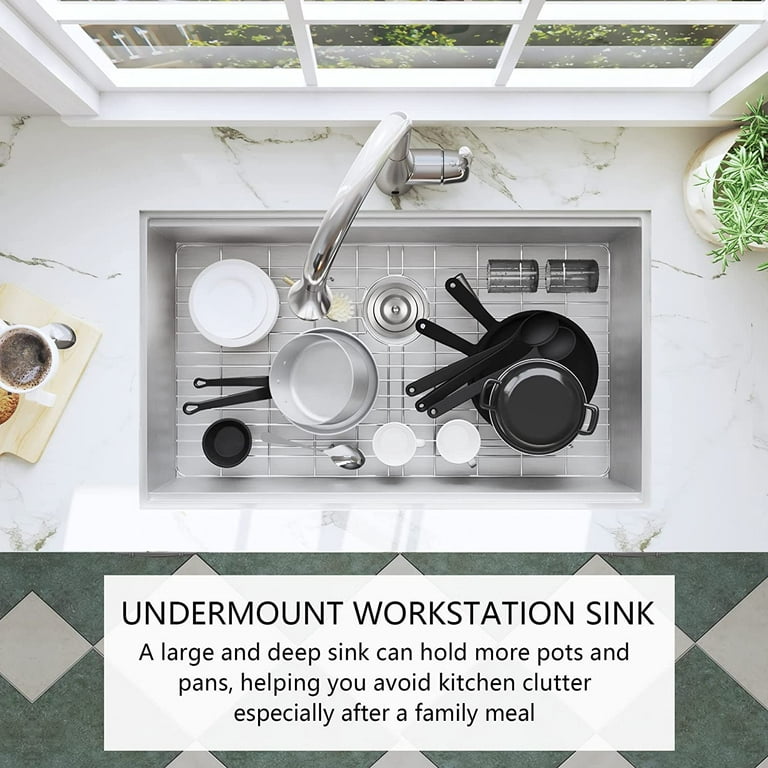 30” Workstation Kitchen Sink Undermount Stainless Steel Single Bowl with  WorkFlow™ Ledge and Accessories in Stainless Steel 95B932-30S-SS