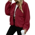 thumbnail image 5 of Womens Fleece Jacket Fuzzy Long Sleeve Short Winter Coats Button Down Jacket Outerwear with Pockets Wine Red XXL, 5 of 6