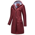 thumbnail image 4 of SWSMCLT Women's Hooded Rain Coat Anorak Waterproof Zipper with Pockets Raincoat Long Rain Jacket Zip Up Burgundy XX-Large, 4 of 4