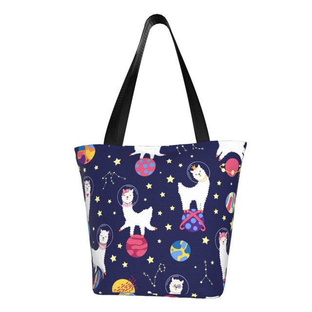 Balery Lama in Space Bolsa de Hombro con Diseño, Bolsa Grande y Duradera, Bolsa Versátil para Compras
