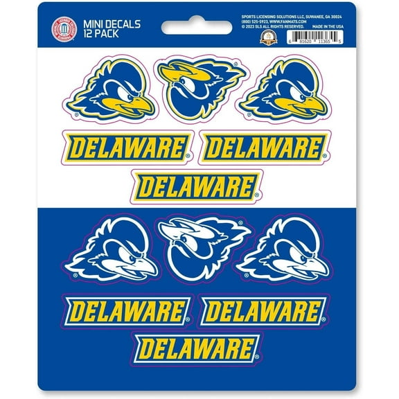 University of Delaware Blue Hens 12-Piece Mini Decal Sticker Set, 5x6 Inch Sheet, Gift for football fans for any hard surfaces around home, automotive, personal items
