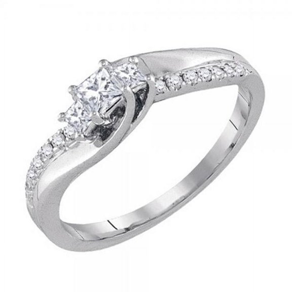 Dazzlingrock Collection 0.34 Carat (ctw) 14K Princess And Round Diamond Ladies 3 stone Fashion Engagement Ring 1/3 CT, White Gold