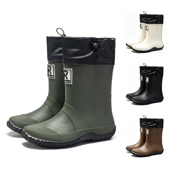 Women Waterproof PVC Mid Calf Ankle Rain Boots Non Slip Thick Stable Sole Gardening Wellies Lightweight Outdoor Footwear for Yard Work, Rainy Commute, Fishing, Ladies Rain Shoes White 50