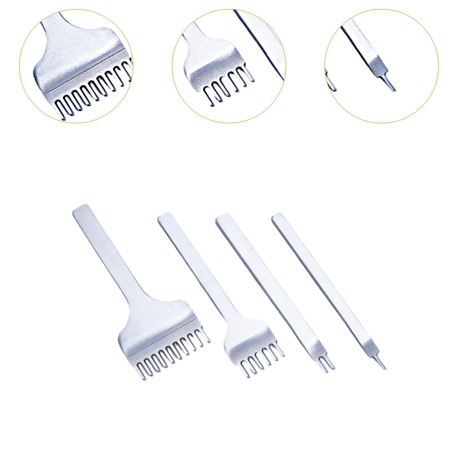 balikha 4Pcs Stitching Punches Kit 1/2/6/10 Prong Comfortable to Hold Smooth Leathercraft Tools Lightweight Stitching Pouch DIY Tools 4mm