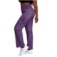 thumbnail image 4 of Miluxas Women's Strechy High Waisted Cropped Jeans Faux Denim Casual Cargo Trousers with Pockets Purple, 4 of 8