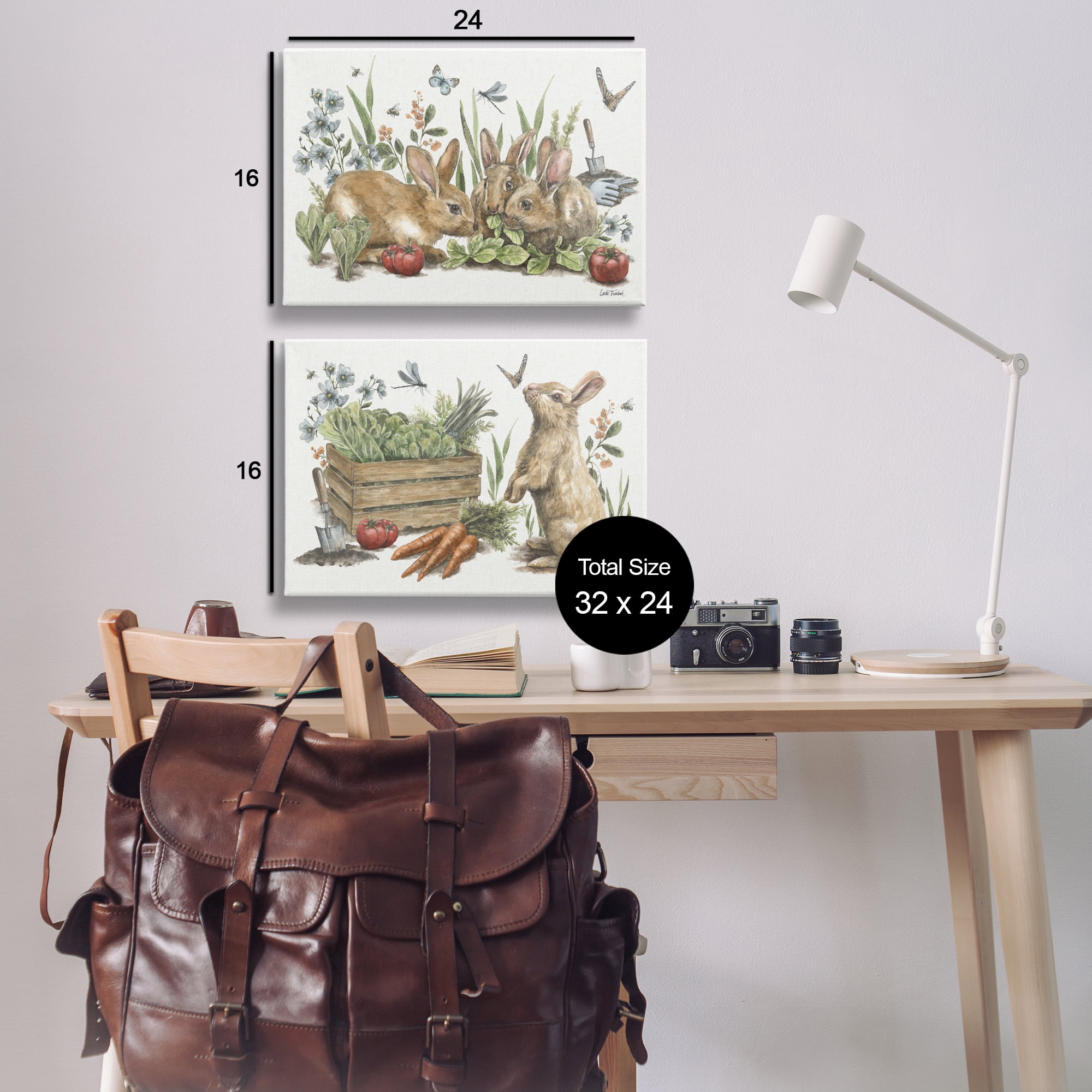 Stupell Industries Rabbit Vegetable Garden Party Animals Painting Wrapped Canvas Art Print Wall Art, 24 x 16, Set of 2