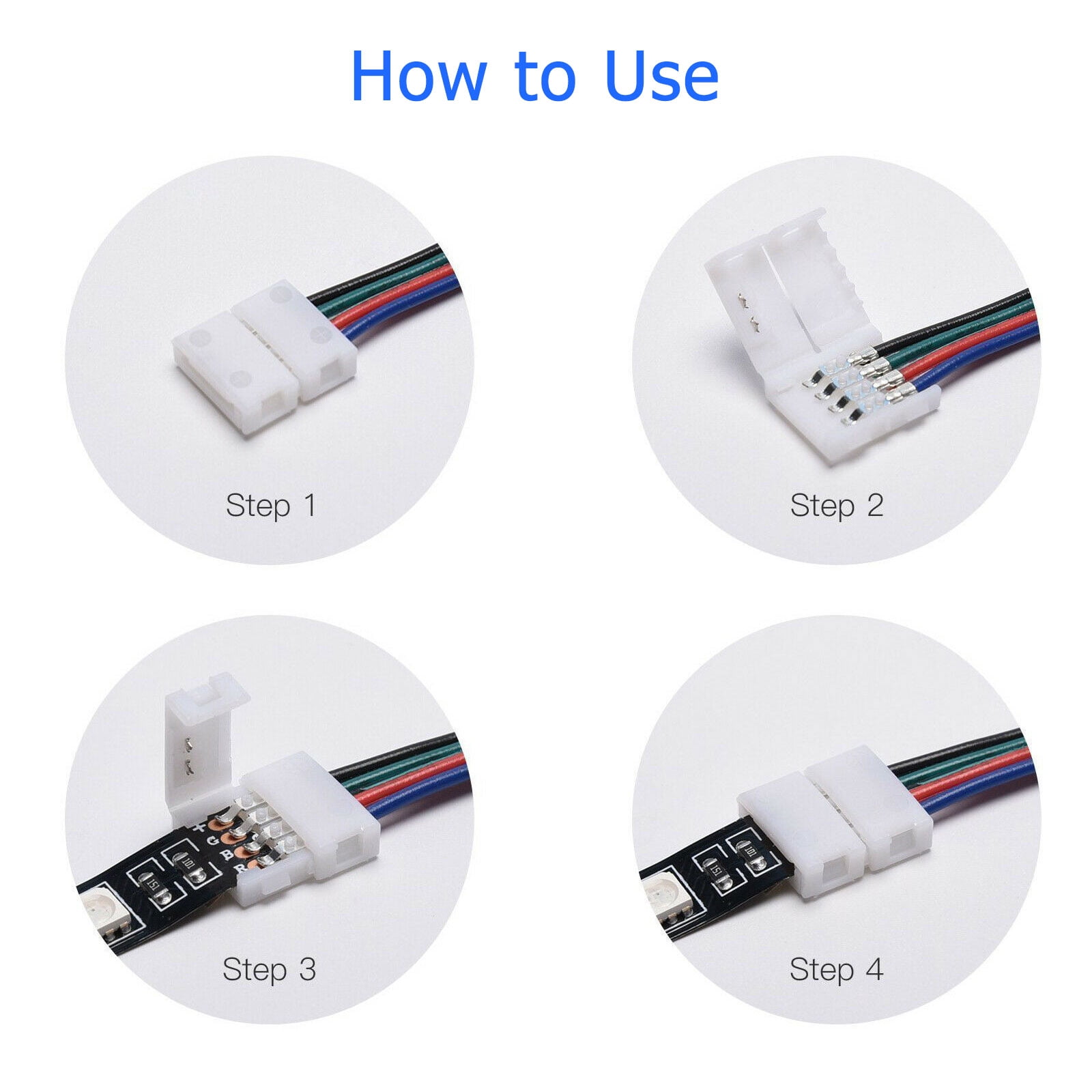 20pcs LED Strip Light Connectors, TSV 4 Pins Light Strips Solderless  Connectors Clip, Fireproof, for 10mm SMD5050 RGB LED Flexible Strip Lights  Strip to Strip - Walmart.com