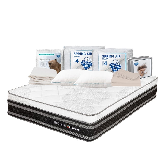 Colchón King Size Ergosum Restonic + Protector de Colchón + Juego de Sábanas + 2 Almohadas