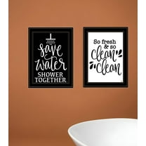 Set Of Two Clean or Shower Together Black Framed Print Bathroom Wall Art