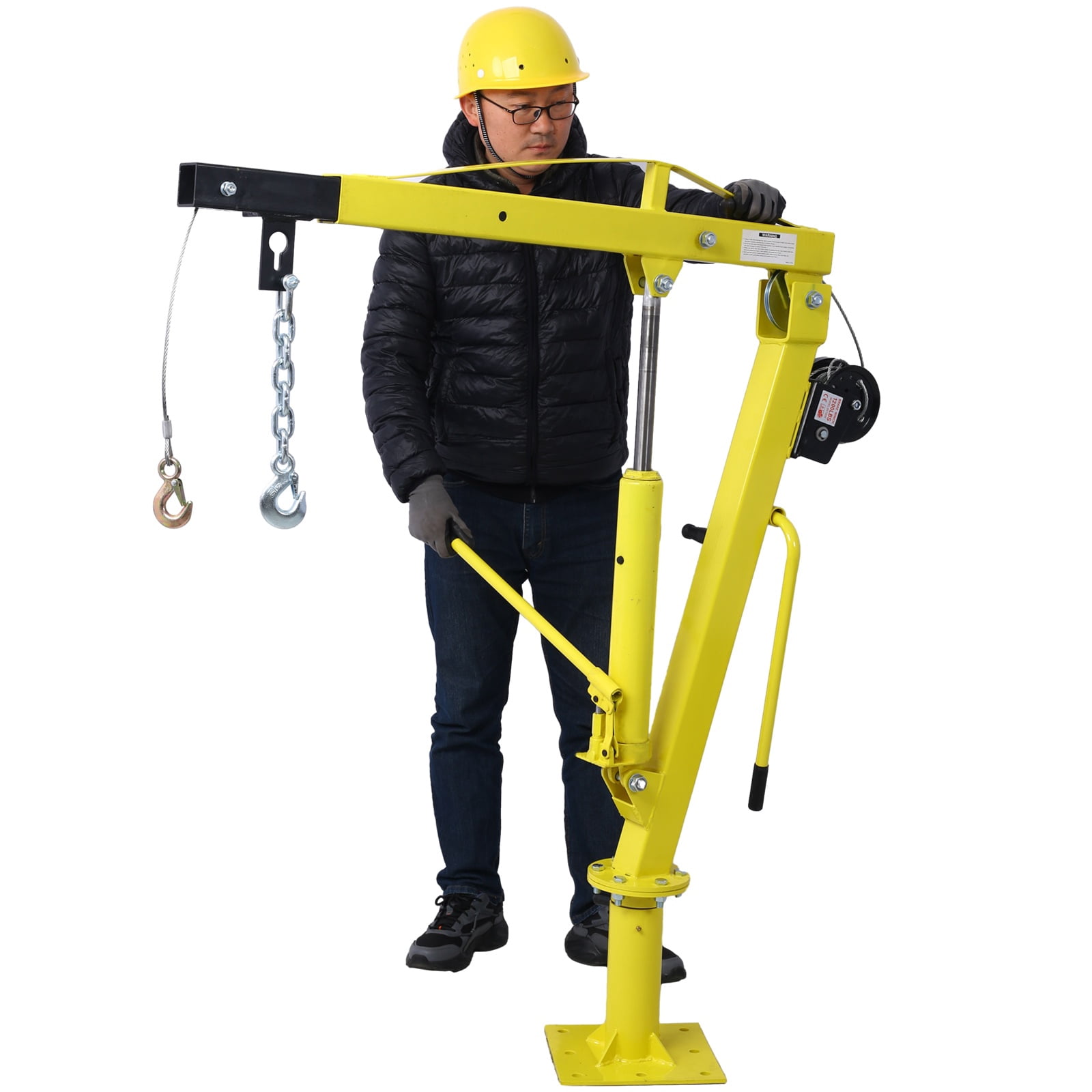 Hydraulic Pickup Truck Crane with Hand Winch, 2000LB Capacity Adjustable Boom Hoist with 360° Rotation