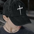 thumbnail image 2 of WGRFFH Vintage Washed Black Baseball Cap,Nail Cross Embroidered Curved Brim Dad Hat, Adjustable Unstructured Cotton Casual Cap for Daily Outing,Weekend Travel,Outdoor Walking for Men Women Black M, 2 of 4