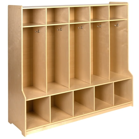 UPC: 0889142934196 | Flash Furniture Hercules Wooden 5 Section School Coat Locker with Bench  Cubbies  and Storage Organizer Hook-Safe  Kid Friendly Design – 48 H x 48 L (Natural)
