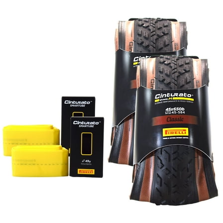 Pirelli Cinturato GRAVEL M Classic 45-584 (650x45c) Gravel Bicycle Tire   SmarTUBE 33/45-622 Presta 60mm - 2 Pack