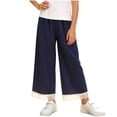thumbnail image 3 of Umfun Girls Pants Girls Gingham Wide Leg Pants Lace Trim Elastic Waist Casual Cropped Trousers for School and Daily Wear, 3 of 9