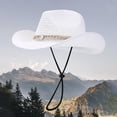 thumbnail image 2 of Ticikt Western Cowboy Hat Wide Brim Shapeable Panama Straw Hat Summer Beach Sun Hat Outdoor Travel Cap with Chin Strap,Color:White, 2 of 4