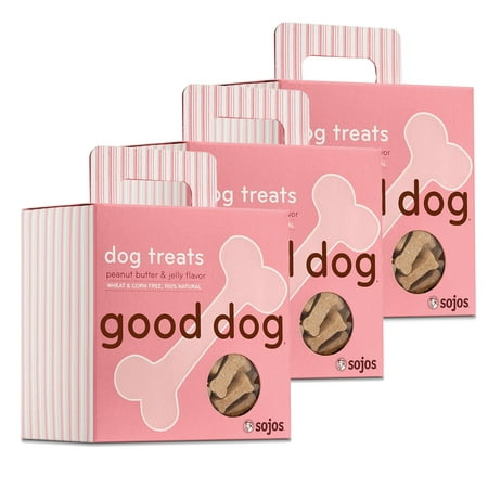 Sojos Good Dog Crunchy Natural Dog Treats Peanut Butter & Jelly Flavor 8 oz 3 Pack
