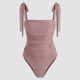 thumbnail image 4 of Traje de baño de una pieza para mujer, plisado, sexy, ajustado, que cubre el vientre, traje de baño conservador, 4 of 5