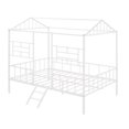 thumbnail image 3 of Metal House Bed, Twin Size Platform Bed Frame with Full-Length Guardrails and Ladder,Low Loft Bed Frame with Roof and Windows for Boys and Girls,White, 3 of 7