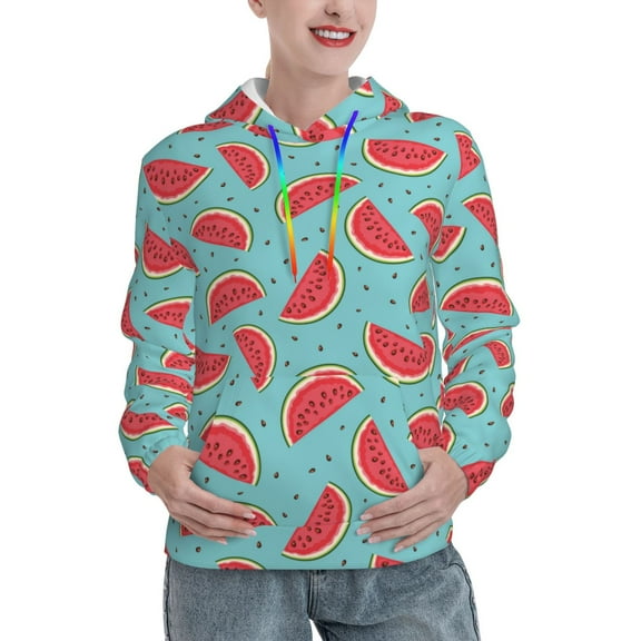 Kdxio Watermelon Print Womens Oversized Hoodies Sweatshirts Hooded Pullover Tops Sweaters Casual-Small