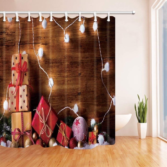 ABPHQTO Kidsfor Present Box on Wood with Cute Snowflake for Teen Girl Cortina de ducha de baño de tela de poliéster 160x180 cm