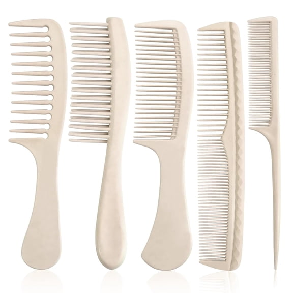 OPALESQUE 5Pcs Hair Combs for Women, Comb Set for Hair Styling and Detangling - Wide, Fine, Parting Rat Tail, Hairdressing, Double-Wide Combs for Wet Wavy Curly Thick Hair, Women and Men(Beige)