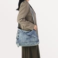 thumbnail image 3 of Sunyuer Women Vintage Washed Denim Hobo Bag, Large Capacity Commuter Shoulder Tote Handbag, Casual Retro Denim Crossbody Bag with Adjustable Strap for Work Travel Daily Use, 3 of 7