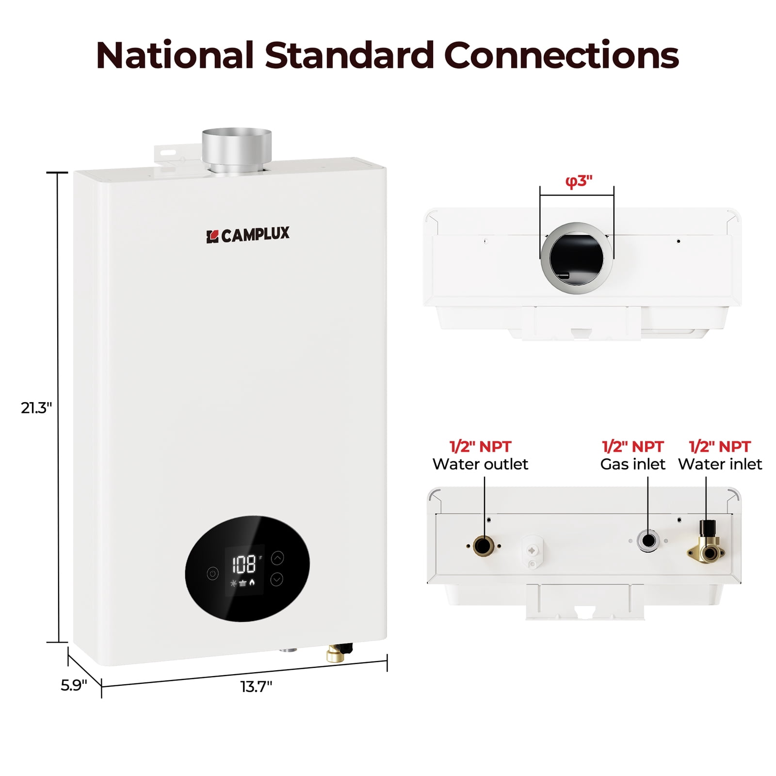 CAMPLUX  3.6 GPM,82,000 BTU,120 V,Indoor Propane Gas Tankless Water Heater ,CX360WLP, White