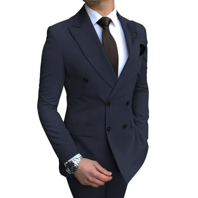 Men's Brown Skinny Fit Two-Piece Suit Jacket and Pants for Formal Business