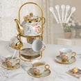 thumbnail image 2 of &nbsp;HDUTNGISN 20Pcs European Porcelain Tea Set,Saucers with Metal Holderfor Women,Flower Tea Set,Light green, 2 of 13
