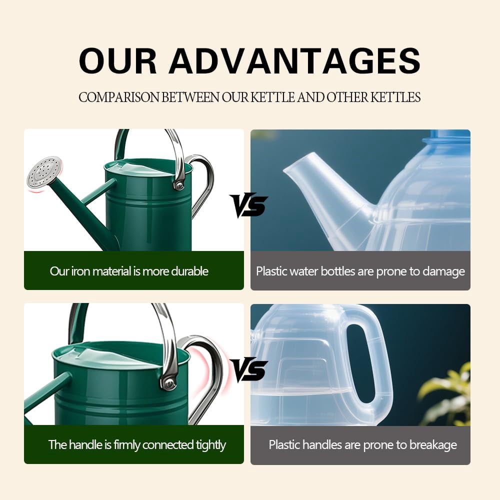 Metal Watering Can for Outdoor and Indoor Plants, Watering Can Decor, 1 Gallon - 005 GREEN STAINLESS STEEL HANDLE
