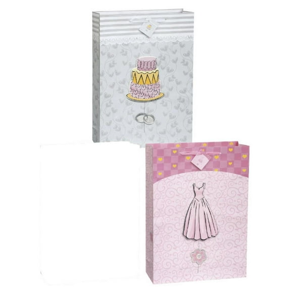 Fancy Wedding 2 Gift Bags pack Jumbo 13 x 18 Pink and Gray PopOut