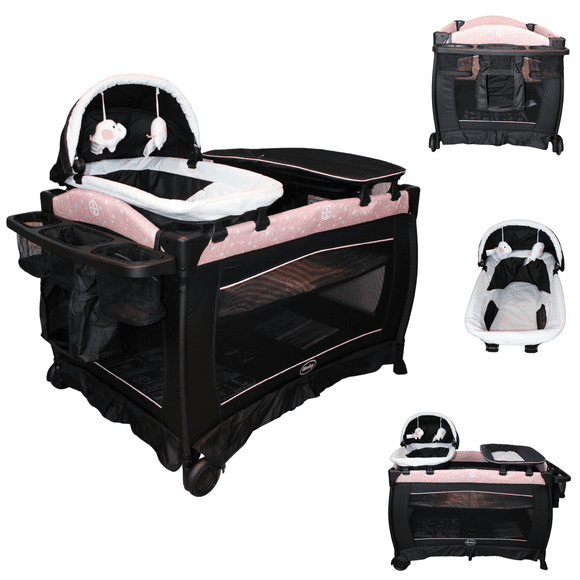 Cuna Corral Viajero Con Moises Y Cambiador Livorno - IBaby rosa