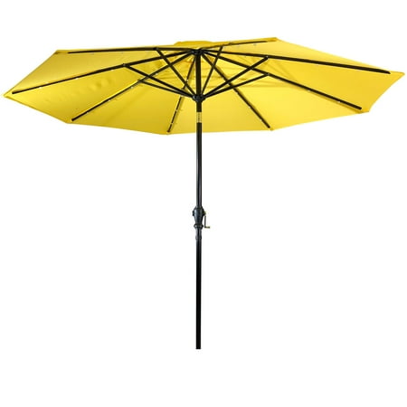 Sun Ray - 9' Round Solar Lighted Umbrella - Taupe