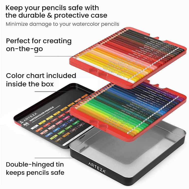 Arteza Professional Watercolor Pencils, 48 Count, Assorted Colors