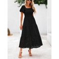 thumbnail image 5 of Black Eyelet Square Neck Puff Sleeve Smocked Maxi Dress With Pockets, 5 of 30