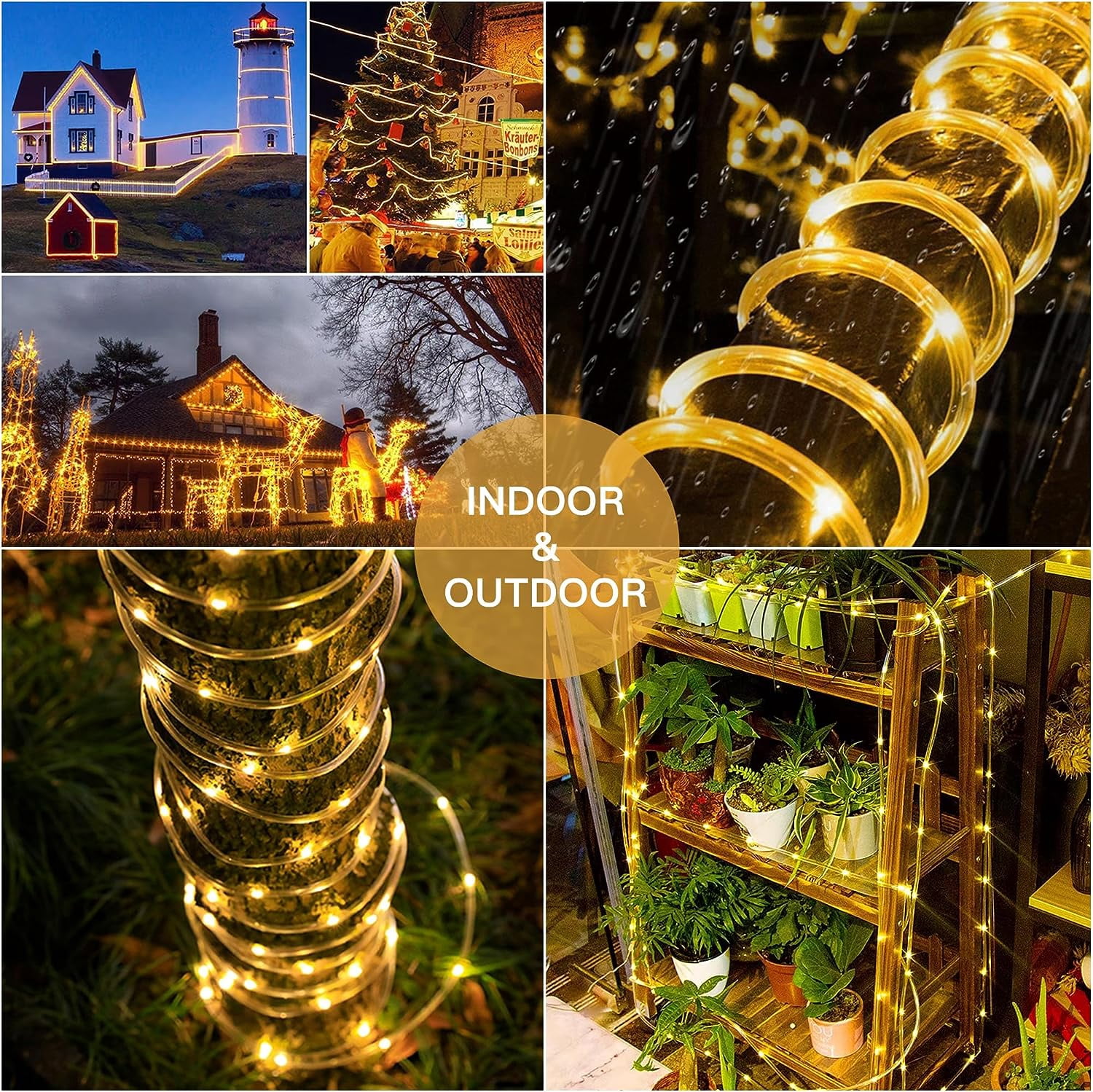 Solar Rope Lights Outdoor Waterproof,Solar Rope Light 72FT 200 LEDs, Outdoor LED Copper Fairy String Tube Lights,Outdoor String Lights for Christmas Holiday Tree Decoration Lighting (Warm White)