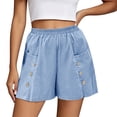 thumbnail image 4 of Zynoxe Shorts for Women with Button Pockets Lightweight Breathable Cotton Linen Shorts Comfort Elastic Waistband Mid-Thigh Wide Leg Shorts Relaxed Loose Fit Solid Color Summer Beach Shorts 3XL, 4 of 7