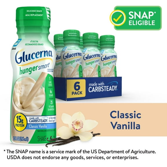 Glucerna Hunger Smart Diabetic Protein Shake, Classic Vanilla, 10-fl-oz Bottle, 6 Count