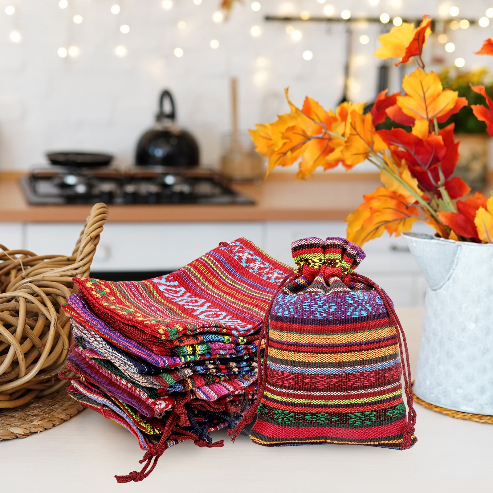 20pcs Cotton Linen Drawstring Gift Bags, Mexican Fiesta Gift Bag