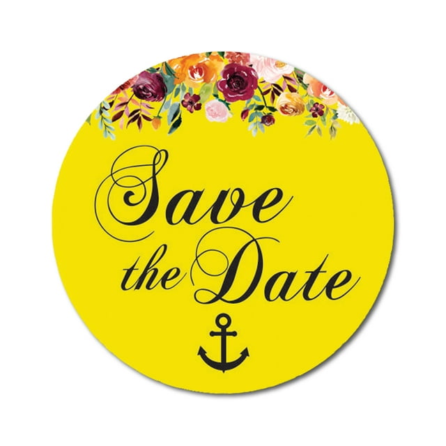 Darling Souvenir 45 Pcs Autocollants Jaunes Ronds Floraux et Ancre Save The Date Bricolage Sceaux d'Enveloppe-1,6 Pouces