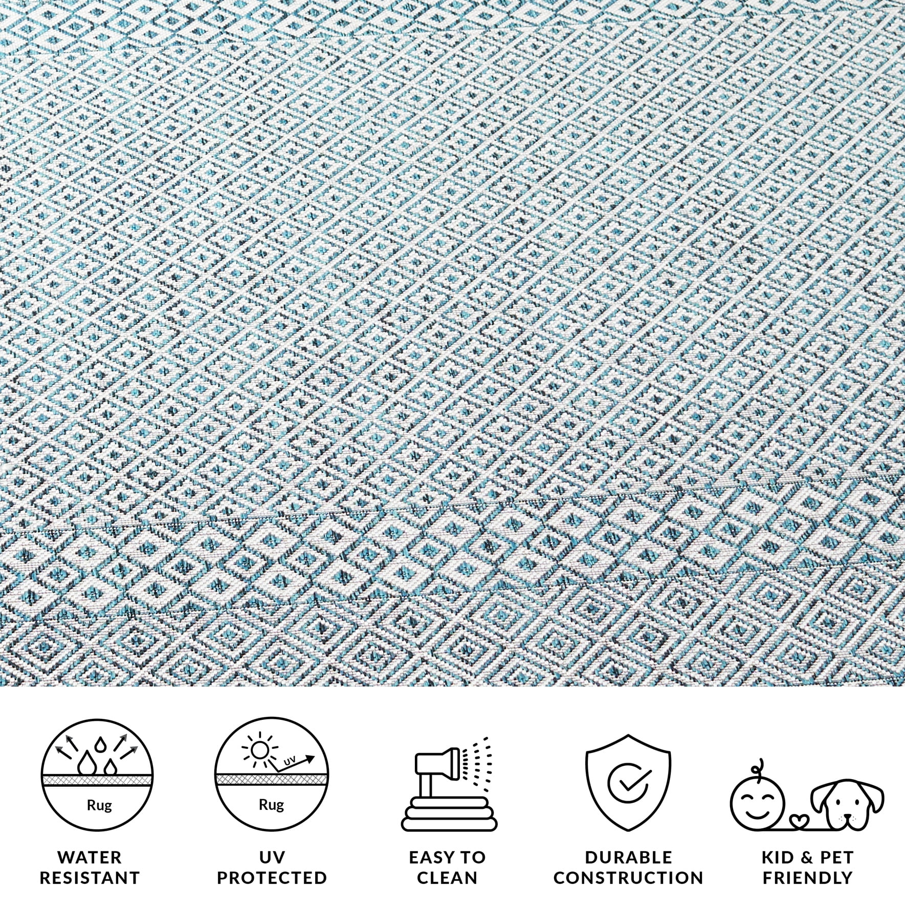 SAFAVIEH Courtyard Evander Geometric Indoor/Outdoor Area Rug, Ivory/Aqua, 4' x 5'7"