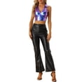 thumbnail image 2 of MODA NOVA Holographic Crop Top for Junior's Shimmering Shiny Party Halter Metallic Tops M Blue, 2 of 5