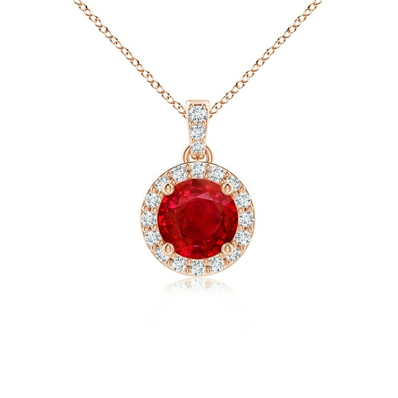 Ruby Dangle Pendant with Zircon Halo - Rose Gold Plated Red Jewelry
