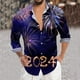 thumbnail image 4 of Camisas De Vestir Para Hombre Manga Larga Camisa de manga larga con solapa con botones y estampado digital 3D para hombre de Año Nuevo y Festival de Primavera (Black, M), 4 of 5